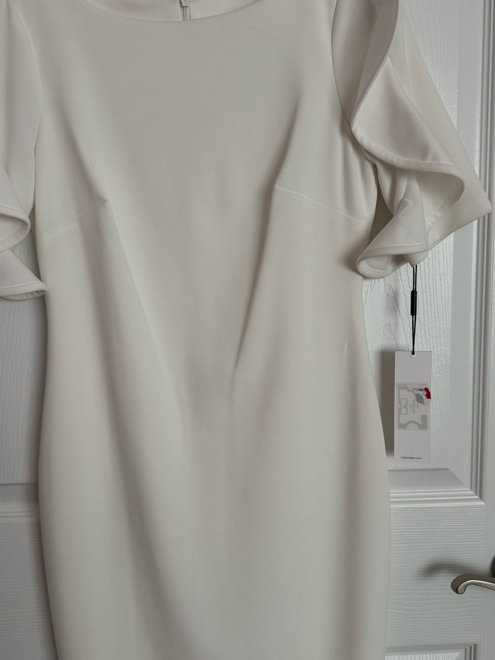 Calvin Klein Cream Midi Dress with Ruffle Sleeves